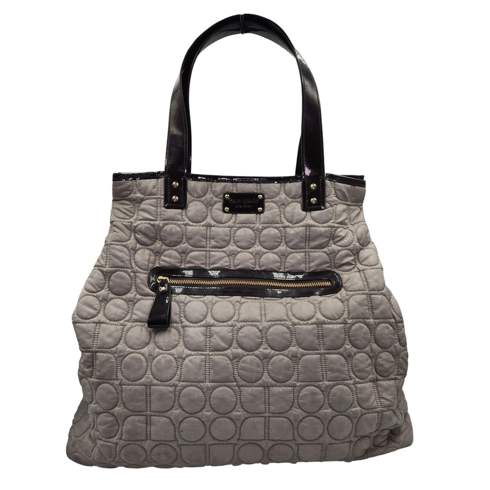 Kate Spade Quilted Tote Bag‎ Gray Patent Leather Trim Open Top